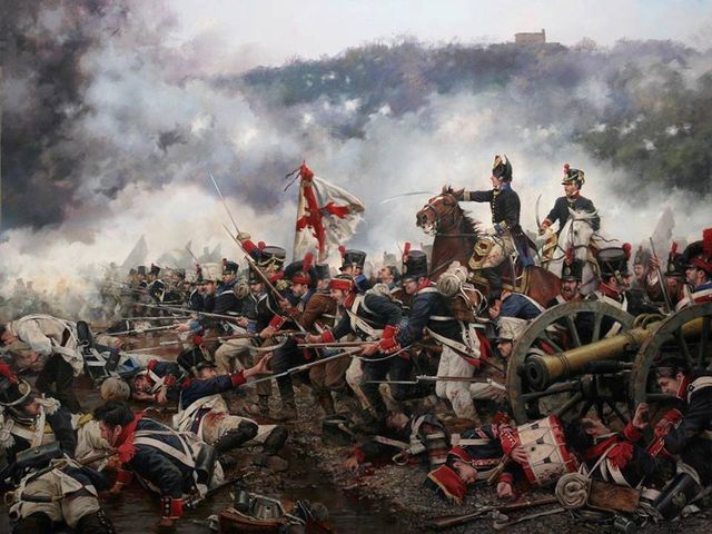 Al mismo tiempo en que caía la Plaza de San Sebastián, era rechazado en San Marcial el último intento de liberar la ciudad.
Cuadro de Ferrer Dalmau.
