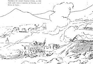 Grabado realizado por el Coronel Claudius S.Shaw en 1836, 
en el que puede verse, a la izquierda, el desaparecido mausoleo de Fletcher en el Molino de Viento.
