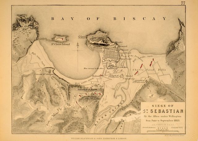 Título: 
Sitio de San Sebastián, llevado a cabo por los aliados bajo el mando de Wellington desde junio a septiembre de 1813
Nº de documento: 
3437
Autor: 
Johnston, A.K. 
Imprenta: 
William Blackwood and sons, Edinburgh and London 
Libro/ Álbum / Doc. Archivo:
Atlas to Alison's history of Europe 
Fecha Soporte: 
1848
Fecha Tema: 
1813
Descripción física:
1 plano de 16 x 21 cm en h. de 18 x 23 cm ; col.
Notas:
Escala en millas inglesas. Flecha de orientación. Autor del libro : construdted and arranged, under the direction of Mr. Alison, by Alexander Keith Johnston. Ver además, mismo plano disponible en el fondo de la Diputación Foral de Gipuzkoa.
Materias:
Cartografía-Planos
Historia-Guerras-Guerra de la Independencia (1808-1814)
Paisaje natural-Arenales
Paisaje natural-Costas
Topónimo:
Donostia-S.Sebastian - Gipuzkoa 
Signatura: 
ZM : P,7 - Pág. 77
Localización: 
Museo Zumalakarregi Museoa 
