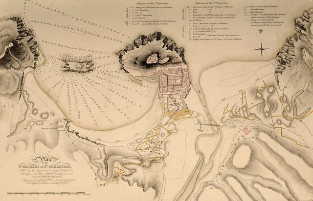 Título: 
Plano del fuerte de San Sebastián, que muestra el ataque realizado por los ingleses y portugueses en 1813 , junto con el país vecino afectado por las operaciones: el sitio se inició el 11 de julio. La ciudad fue asaltada el 31 de agosto y el castillo se rindió el 9 de septiembre.
Nº de documento: 
3762
Imprenta: 
Published [] by T. Cadell & W. Davies Strand 
Fecha Soporte: 
1814
Fecha Tema: 
1813
Descripción física:
1 plano de 30 x 46 cm en h. de 40 x 52 cm ; col.
Notas:
Anotaciones manuscritas en el reverso. Rosa de orientación. Escala en yardas. Leyenda.
Materias:
Cartografía-Planos
Historia-Guerras-Guerra de la Independencia (1808-1814)
Paisaje natural-Arenales
Paisaje urbano-Ciudades
Topónimo:
Donostia-S.Sebastian - Gipuzkoa 
Signatura: 
Lámina 94
Localización: 
Koldo Mitxelena Kulturunea 
