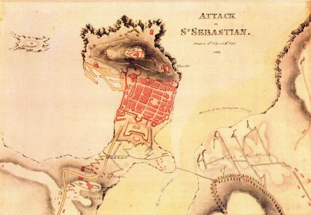 1813. ATAQUE A SAN SEBASTIAN DEL 11 DE JULIO A 9 SEPTIEMBRE 1813. SIN AUTOR. TINTA ACUARELA 21 X 29. PROCEDENCIA PARTICULAR