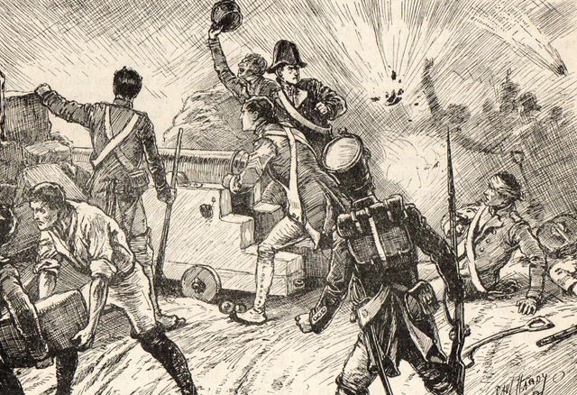 Grabado victoriano. Artillería francesa en la defensa de San Sebastián.