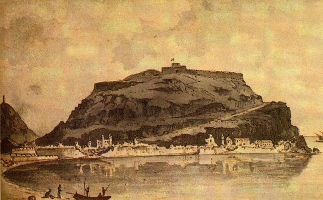 Acuarela de Edward Hawke Locker realizada el 22 de octubre de 1813, en la que se muestra el estado de las brechas de San Sebastián. Sus obras se publicaron en el libro Views in Spain (London, 1823)