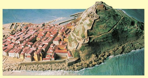 Maqueta realizada por Aitor Egibar, expuesta en el museo del castillo de la Mota, en el monte Urgull de San Sebastián.
Muestra la ciudad el 31 de agosto de 1813.