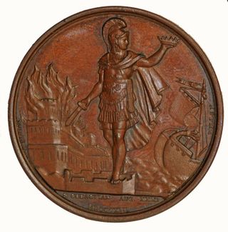 Reverso de la medalla conmemorativa de la victoria de San Sebastián, mandada acuñar por Sir Thomas Graham, en la que se ve, sin ningún tipo de 