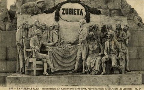 Escena que formaba parte del desaparecido Monumento al Centenario, levantado en 1913 en los jardines frente al antiguo casino de la ciudad, actual Ayuntamiento.